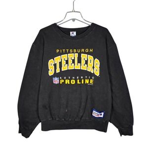 Vintage 90s Pittsburgh Steelers Crewneck Mens Large Champion Pro Line Black 1996